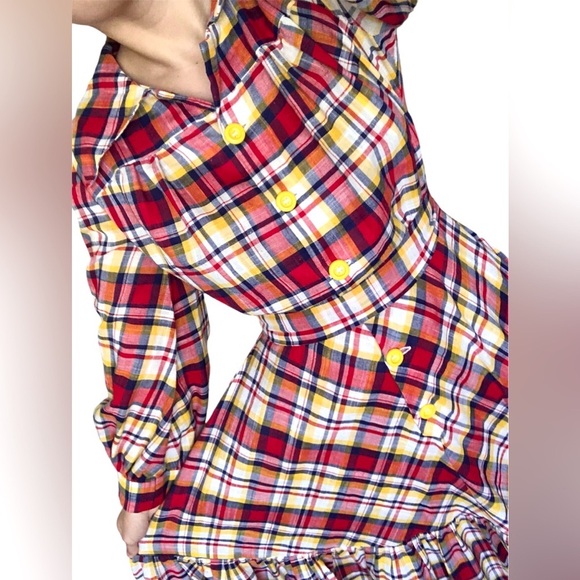 Vintage Handmade Western Cottagecore Plaid Tiered Midi Dress | Small - Picture 3 of 8